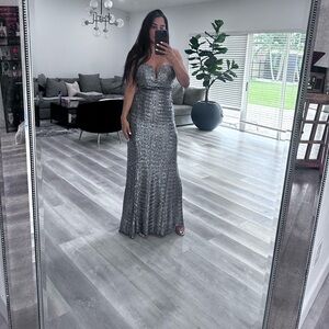 Gunmetal Evening Sequin Dress